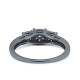 3 Flower Ring Wedding Engagement Band Round Pave Simulated Cubic Zirconia 925 Sterling Silver (5mm)