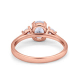 Three Stone Wedding Ring Oval Simulated Cubic Zirconia 925 Sterling Silver