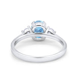 Three Stone Wedding Ring Oval Simulated Cubic Zirconia 925 Sterling Silver