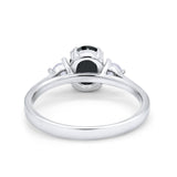 Three Stone Wedding Ring Oval Simulated Cubic Zirconia 925 Sterling Silver