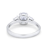 Three Stone Wedding Ring Oval Simulated Cubic Zirconia 925 Sterling Silver