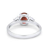 Three Stone Wedding Ring Oval Simulated Cubic Zirconia 925 Sterling Silver