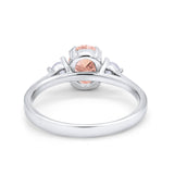 Three Stone Wedding Ring Oval Simulated Cubic Zirconia 925 Sterling Silver