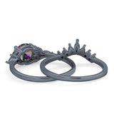 Two Piece Art Deco Wedding Vintage Black Marquise Round Simulated Cubic Zirconia 925 Sterling Silver