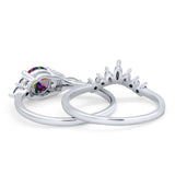 Two Piece Art Deco Wedding Vintage Black Marquise Round Simulated Cubic Zirconia 925 Sterling Silver