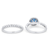 Art Deco Two Piece Wedding Ring Simulated Cubic Zirconia 925 Sterling Silver