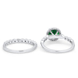 Art Deco Two Piece Wedding Ring Simulated Cubic Zirconia 925 Sterling Silver