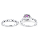 Art Deco Two Piece Wedding Ring Simulated Cubic Zirconia 925 Sterling Silver