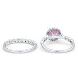 Art Deco Two Piece Wedding Ring Simulated Cubic Zirconia 925 Sterling Silver