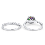 Art Deco Two Piece Wedding Ring Simulated Cubic Zirconia 925 Sterling Silver