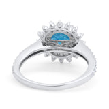 Halo Starburst Flower Wedding Ring Simulated Cubic Zirconia 925 Sterling Silver