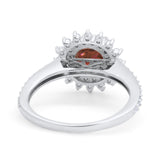 Halo Starburst Flower Wedding Ring Simulated Cubic Zirconia 925 Sterling Silver