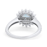 Halo Starburst Flower Wedding Ring Simulated Cubic Zirconia 925 Sterling Silver