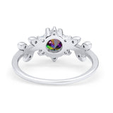 Art Deco Dainty Wedding Ring Round Simulated Cubic Zirconia 925 Sterling Silver