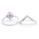 Vintage Two Piece Wedding Ring Simulated Cubic Zirconia 925 Sterling Silver