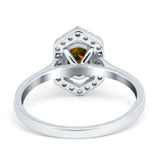 Halo Oval Engagement Ring Simulated Cubic Zirconia 925 Sterling Silver