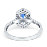 Halo Oval Engagement Ring Simulated Cubic Zirconia 925 Sterling Silver