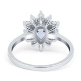 Halo Teardrop Engagement Ring Simulated Cubic Zirconia 925 Sterling Silver