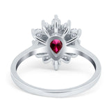 Halo Teardrop Engagement Ring Simulated Cubic Zirconia 925 Sterling Silver