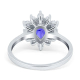 Halo Teardrop Engagement Ring Simulated Cubic Zirconia 925 Sterling Silver