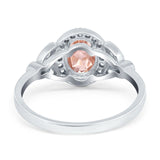 Oval Art Deco Engagement Ring Round Simulated Cubic Zirconia 925 Sterling Silver