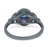 Oval Art Deco Engagement Ring Round Simulated Cubic Zirconia 925 Sterling Silver
