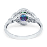 Oval Art Deco Engagement Ring Round Simulated Cubic Zirconia 925 Sterling Silver