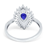 Pear Engagement Ring Baguette Simulated Cubic Zirconia 925 Sterling Silver