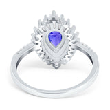 Pear Engagement Ring Baguette Simulated Cubic Zirconia 925 Sterling Silver