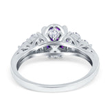 Filigree Wedding Ring Round Simulated Cubic Zirconia 925 Sterling Silver