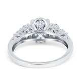 Filigree Wedding Ring Round Simulated Cubic Zirconia 925 Sterling Silver