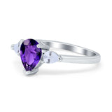 Three Stone Teardrop Engagement Ring Simulated Cubic Zirconia 925 Sterling Silver