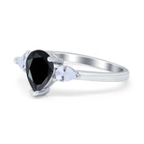 Three Stone Teardrop Engagement Ring Simulated Cubic Zirconia 925 Sterling Silver