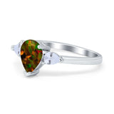 Three Stone Teardrop Engagement Ring Simulated Cubic Zirconia 925 Sterling Silver