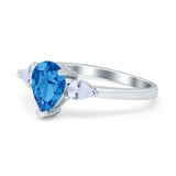 Three Stone Teardrop Engagement Ring Simulated Cubic Zirconia 925 Sterling Silver