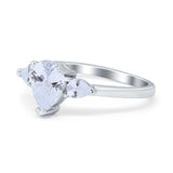 Three Stone Teardrop Engagement Ring Simulated Cubic Zirconia 925 Sterling Silver