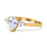 Three Stone Teardrop Engagement Ring Simulated Cubic Zirconia 925 Sterling Silver