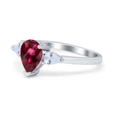 Three Stone Teardrop Engagement Ring Simulated Cubic Zirconia 925 Sterling Silver