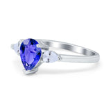 Three Stone Teardrop Engagement Ring Simulated Cubic Zirconia 925 Sterling Silver