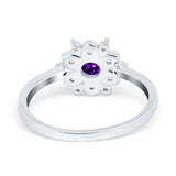 Halo Floral Engagement Ring Round Simulated Cubic Zirconia 925 Sterling Silver