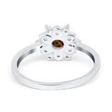 Halo Floral Engagement Ring Round Simulated Cubic Zirconia 925 Sterling Silver