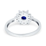 Halo Floral Engagement Ring Round Simulated Cubic Zirconia 925 Sterling Silver