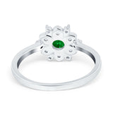 Halo Floral Engagement Ring Round Simulated Cubic Zirconia 925 Sterling Silver