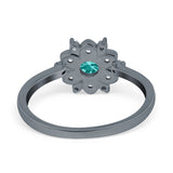 Halo Floral Engagement Ring Round Simulated Cubic Zirconia 925 Sterling Silver