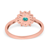 Halo Floral Engagement Ring Round Simulated Cubic Zirconia 925 Sterling Silver
