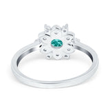 Halo Floral Engagement Ring Round Simulated Cubic Zirconia 925 Sterling Silver
