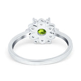 Halo Floral Engagement Ring Round Simulated Cubic Zirconia 925 Sterling Silver