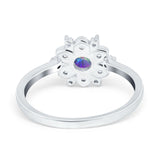 Halo Floral Engagement Ring Round Simulated Cubic Zirconia 925 Sterling Silver
