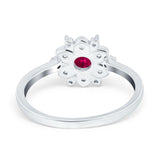 Halo Floral Engagement Ring Round Simulated Cubic Zirconia 925 Sterling Silver