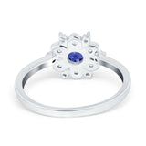 Halo Floral Engagement Ring Round Simulated Cubic Zirconia 925 Sterling Silver